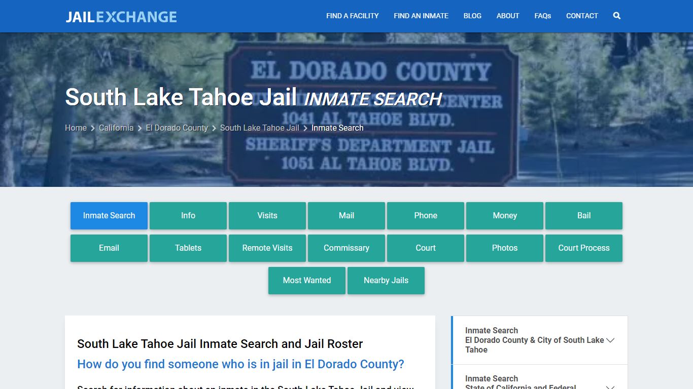 South Lake Tahoe Jail Inmate Search - Jail Exchange